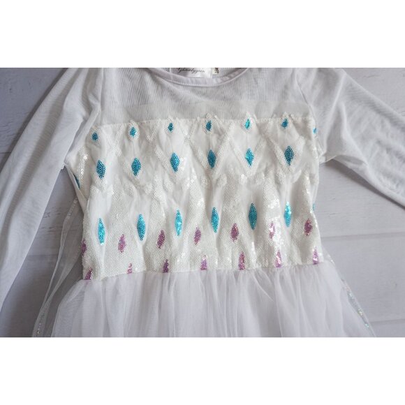Frozen Elsa Girls White Sequined Gown w/ Trail – Size 150 (US Girls 10-12) - Picture 4 of 9